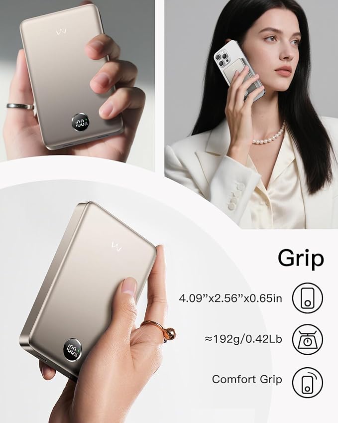 iWALK Magnetic Portable Charger, Qi2 Certified 15W Magnetic Power Bank with LED Display, 30W PD Fast Charging, 10,000mAh Battery Pack, Ergonomic Design, for iPhone 17/16/15/14/13/12 Series