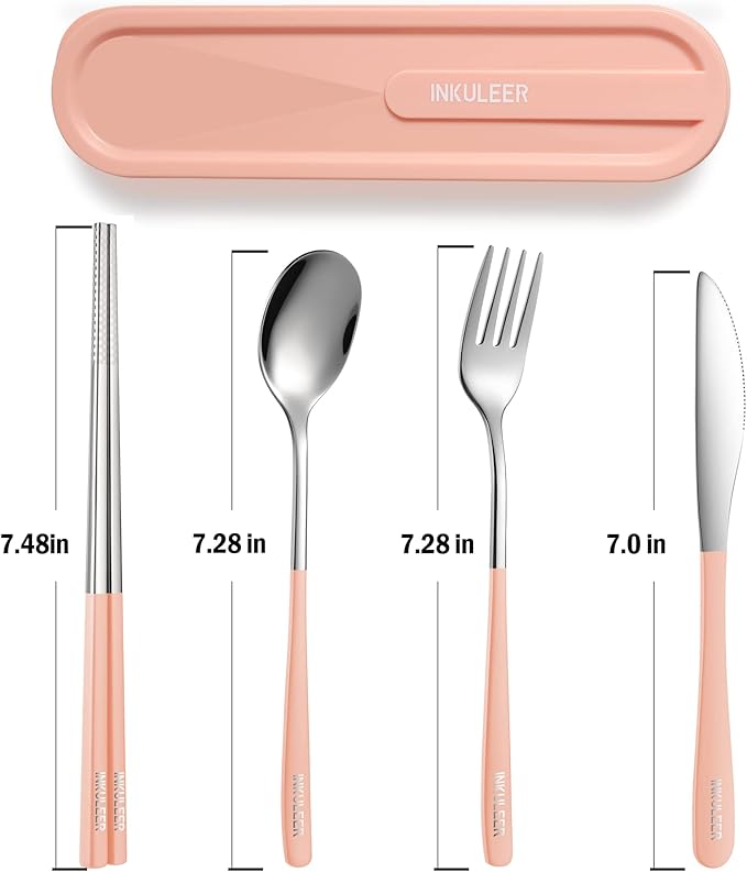 Travel cutlery set, 18/8 stainless steel cutlery, Reusable utensils set with case, Portable Silverware Lunch Box for Camping and Office