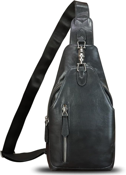 Genuine Leather Sling Bag for Men and Women Real Leather Shoulder Crossbody Bag Chest Bag Sling Backpack Purse