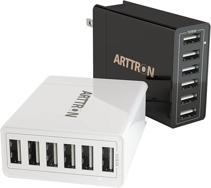 USB Wall Charger Adapter, Arttron 40W 6-Port Foldable Wall Plug Multiport Charger for iPhone iPad Tablets Smartphones, Home Office Use
