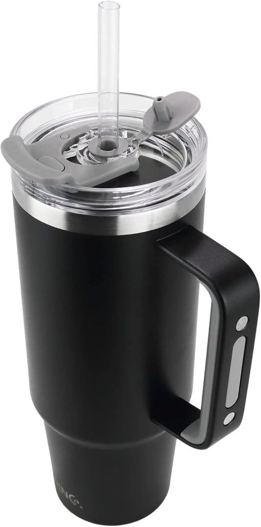 Drinco 40oz 30 oz Tumbler with Handle, Straw Lid, Insulated Stainless Steel Travel Mug Water Bottle Ice Coffee Cup For Cold and Hot, BigSur (Black-USA Flag, 40oz)