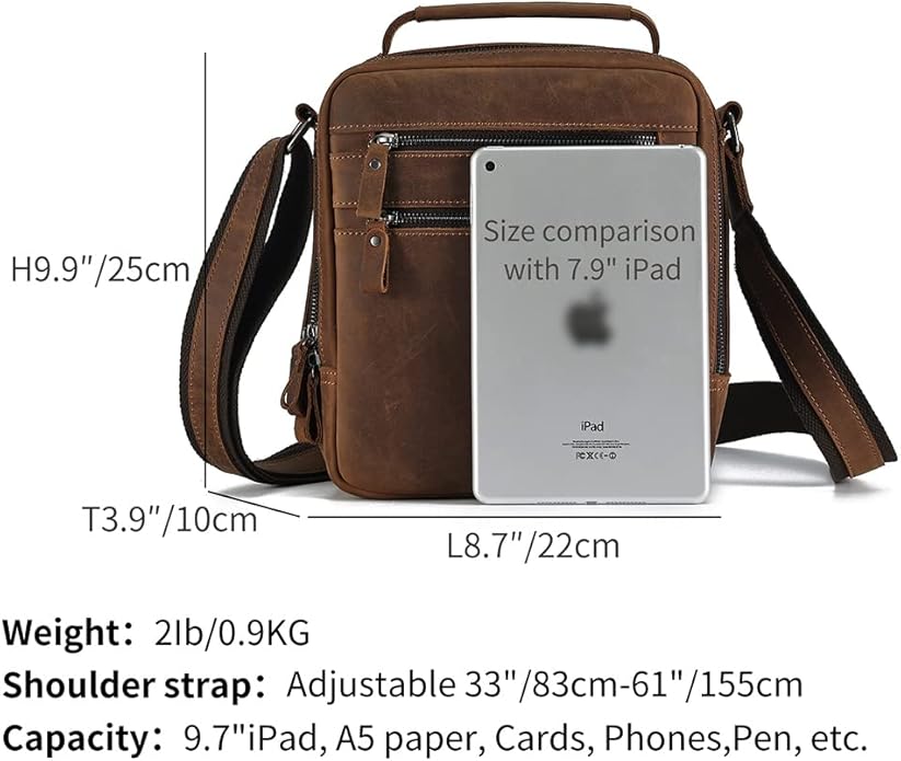 Genuine Leather Small Messenger Bag for Men Vintage Shoulder Crossbody Bags for Work Business Travel