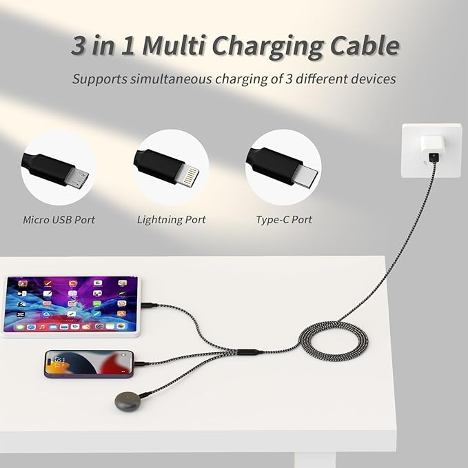 IDISON Multi Charging Cable(2Pack 4FT), 3 in 1 USB Charging Cable for Multiple Devices, Braided Universal Phone Charger Cord with Type-C, Micro USB, IP Port for iPhone17/16/14/Android Phones and More