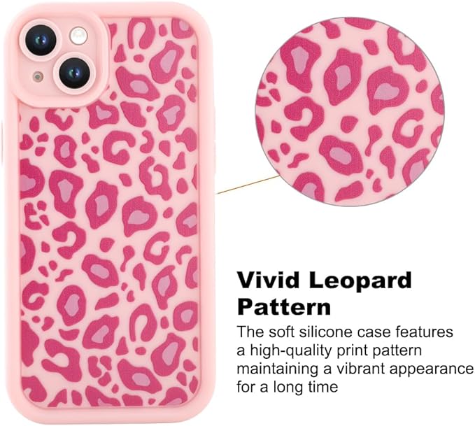KANGHAR Case for iPhone 13 Leopard Printed Pattern Cute Cheetah Phone Case Soft TPU Shockproof Protective Cover for iPhone 13 6.1 Inch Pink