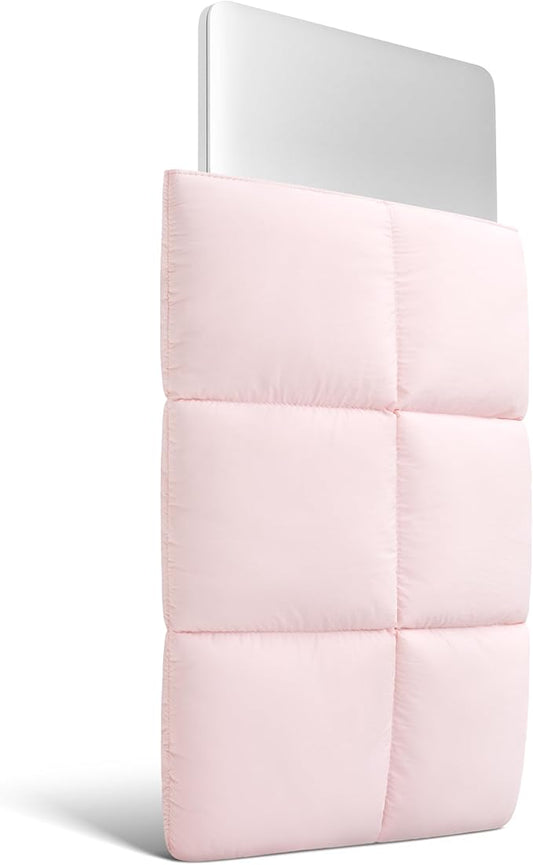 Comfyable Puffy Laptop Sleeve 15 Inch 16 Inch, Quilted Puffer Laptop Carrying Case, Pillow Pouch Compatible for MacBook Air 15 in M4 2025 & MacBook Pro 16 in M4 2024, Light Pink