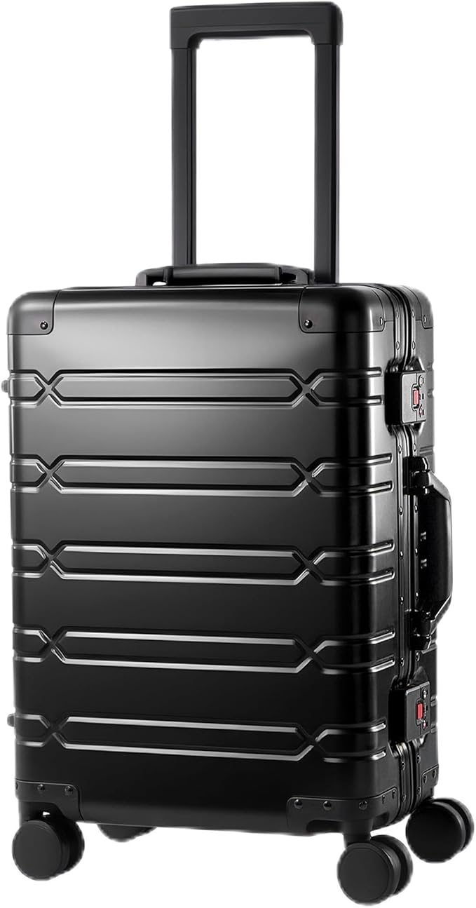 All Aluminum Carry On Luggage 22x14x9 Airline Approved,Zipperless Luggage Premium Aluminum Suitcase Luggage, Hard Shell Carry On Luggage with Spinner Wheels (black, 20inch)