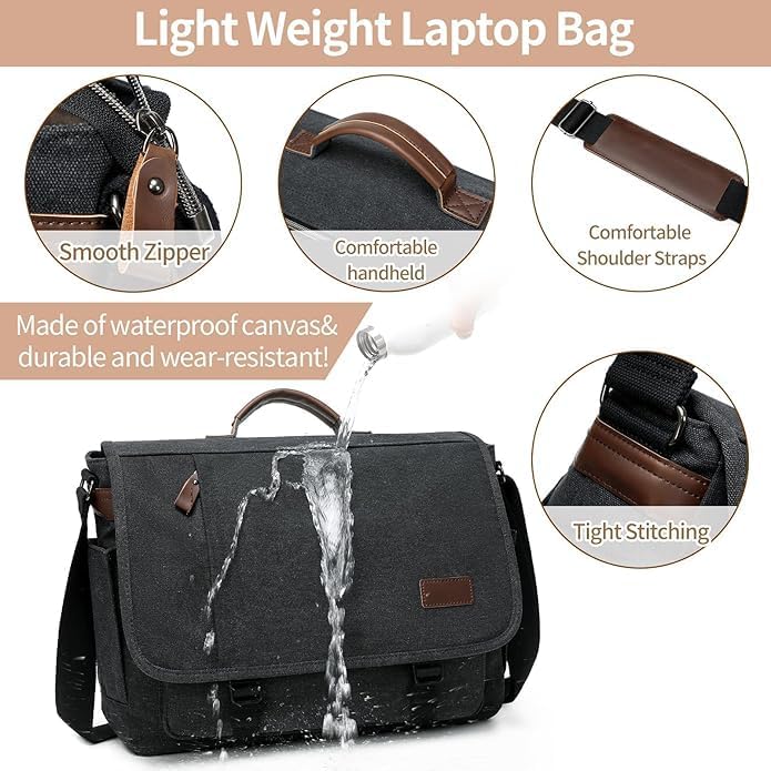 Canvas Messenger Bag for Men Waterproof Business Bags for Men Vintage Canvas Laptop Bag