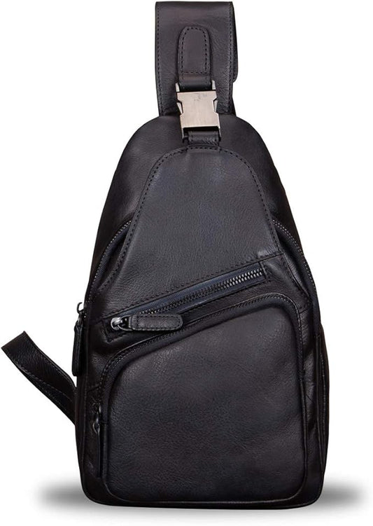 IVTG Genuine Leather Sling Bags for Men and Women Chest Shoulder Backpack Handmade Crossbody Motocycle Daypack