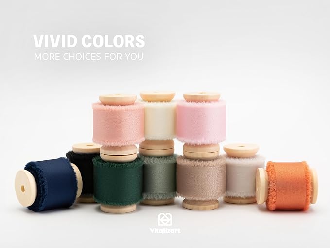 Vitalizart Silk Satin Ribbon 1 Inch x 15 Yard Wooden Spool Champagne & Nude Handmade Frayed Ribbon for Gift Wrapping Baby Shower Wedding Bridal Bouquets Holiday Decor Light Brown