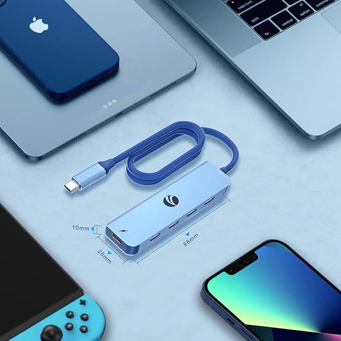 VCOM 10Gbps USB C Hub,5 Ports USB Splitter with 100W Power Delivery,Portable USB C Multiport Adapter Compatible with MacBook Pro/Air, Surface Pro, Dell, HP, Microsoft, Not Support Monitor (Blue)