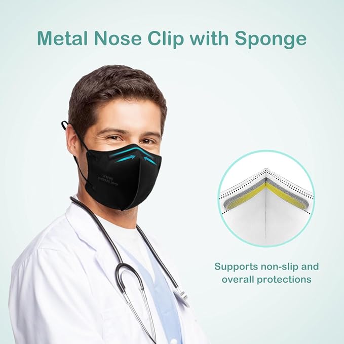 Adjustable KN95 Masks, 5-Layer Disposable Respirator Masks with Adjustable Ear Loops, Individually Wrapped