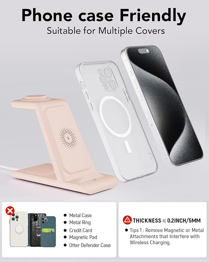 HATALKIN 3 in 1 Wireless Charging Station Compatible for Apple Products Multiple Devices Charger for Apple Watch Ultra 11 10 9 8 7 SE AirPods Pro iPhone 17 16 15 14 13 Pro Max/X/XS Fast Charger Stand