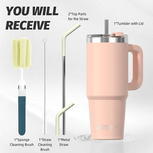 20 oz Tumbler with Handle,Tumbler with Lid and Straw,Double Wall Insulated Cup Stainless Steel Travel Mug(Cold for 34 Hours),Water Bottle for Iced Tea,Coffee,Cold Beverages(Pink)