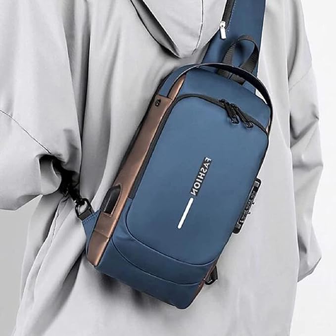 Unisex Anti-Theft Sling Bag with USB Port, Water-Resistant Crossbody Chest Backpack for Travel & Work