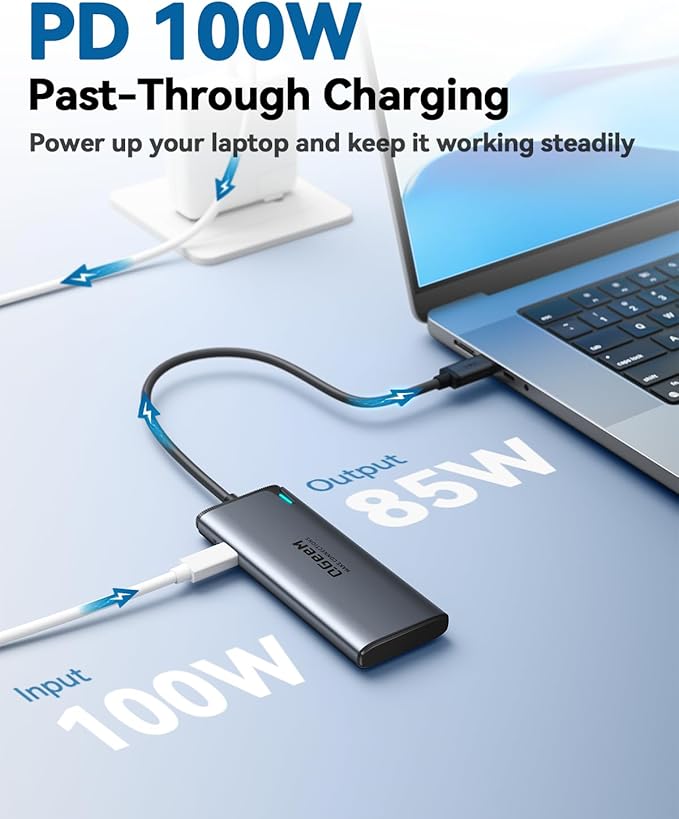 QGeeM USB C Hub,Multiple Converter Adapter 5 in 1,Type C Splitter Extender with Single 8K,Dual 4K/60Hz,10Gbps Data Transfer,PD 100W,for MacBook Pro,iMac,HP(M1/M2 only 1 Display