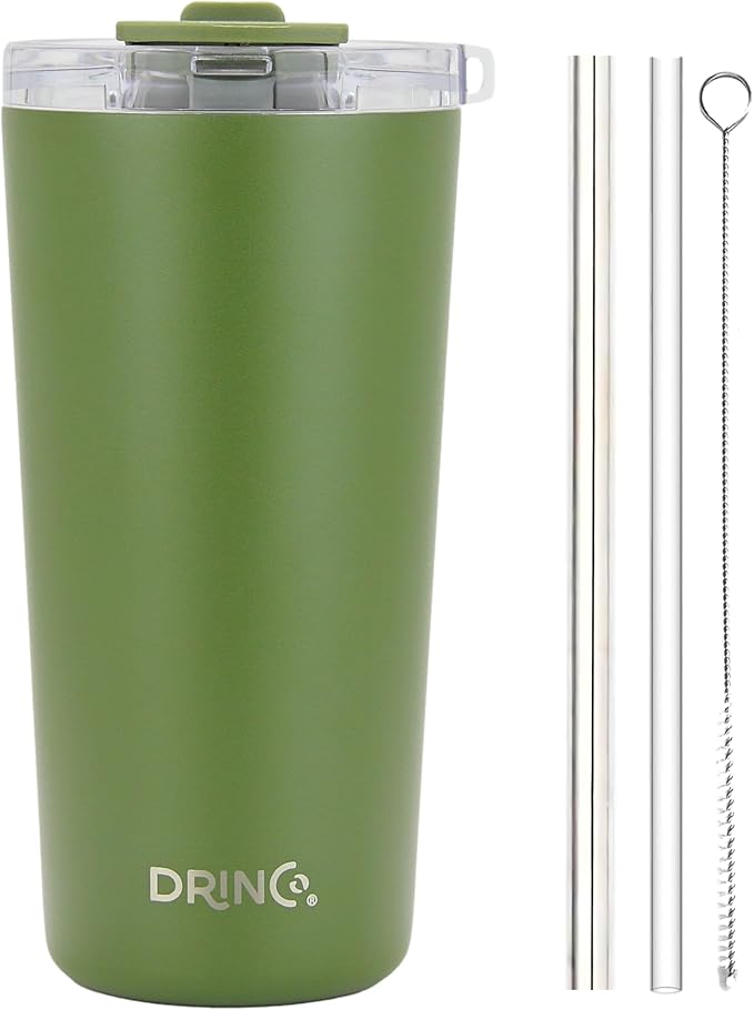 Drinco - 20 oz Stainless Steel Tumbler | Double Walled Vacuum Insulated Mug With Lid, 2 Straws, For Hot & Cold Drinks (20oz Forest, 20oz)