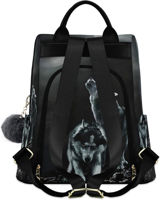 ALAZA Wolf Animal Print Moon Backpack Purse for Women Anti Theft Fashion Back Pack Shoulder Bag