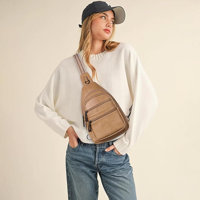 Sling Bag for Women Cross Body Purse Fanny Pack Sling Backpack Vegan Leather Shoulder Crossbody Bag Travel Tan