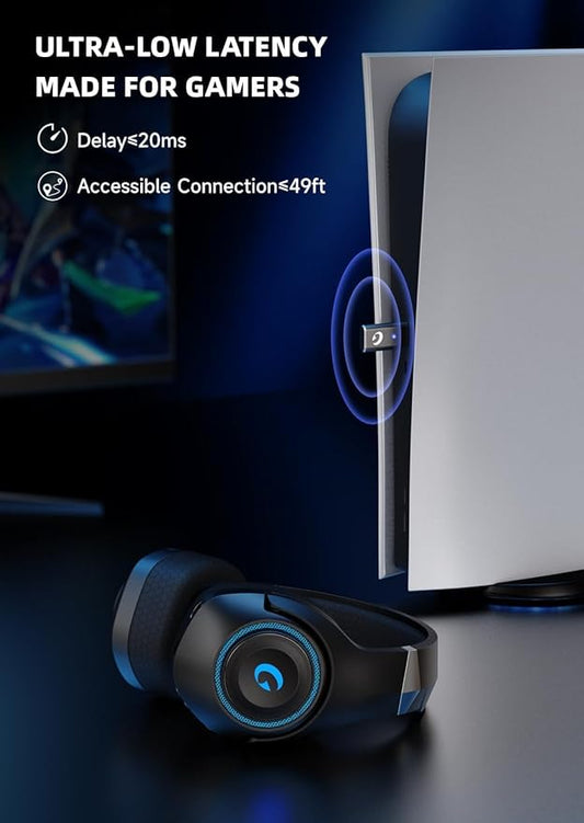 Gaming Headset Wireless for PS5/4, 2.4GHz Gaming Headphones Wireless with Noise Canceling Microphone for Fortnite/FPS Gamers, 40-Hr Battery Gamer Headset for PC, Midnight Blue
