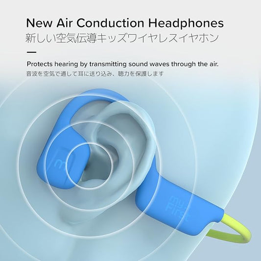 myFirst Headphones Airwaves - Air Conduction Open Ear Wireless Bluetooth Headphones with Mic for Toddlers and Kids, 85dB Safe Limit, Long Battery Life, Durable, IPX5 Waterproof for Kids 3-12 (Blue)