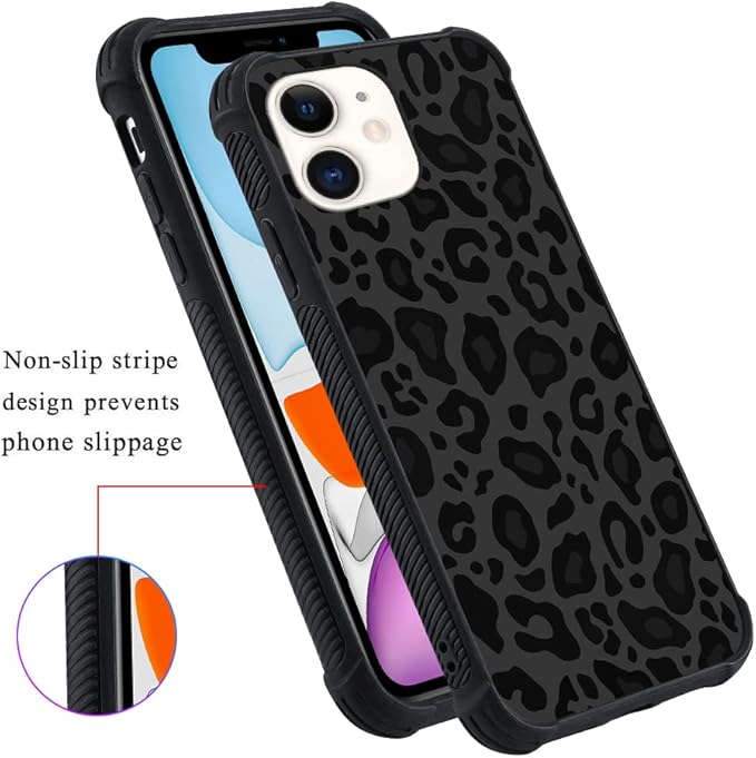 KANGHAR Case Compatible with iPhone 11,Black Leopard Design,Tire Texture Non-Slip +Shockproof Rugged TPU Protective Case for iPhone 11 6.1 Inch (2019) Leopard Pattern