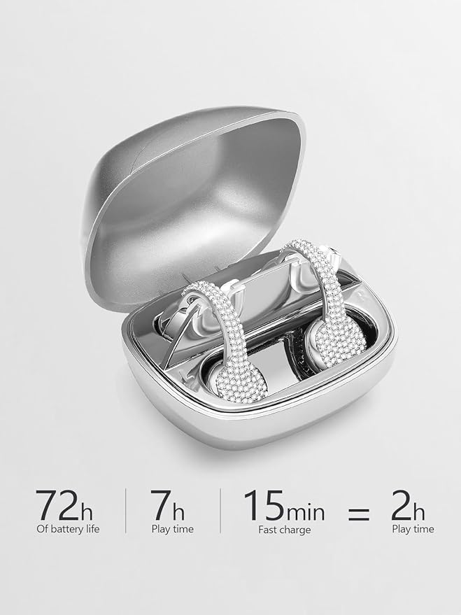 JewelPods C01 Wireless Earbuds,Open Ear Earbuds Jewelry-Inspired Designs Metal Clip-on,Excellent Spatial Audio,Sweat and Water Resistant,72H Play,White Gold