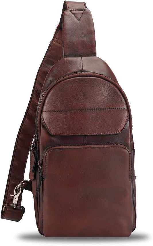 Genuine Leather Sling Bag for Man and Women Crossbody Purse Handmade Retro Shoulder Backpack Vintage Chest Bags