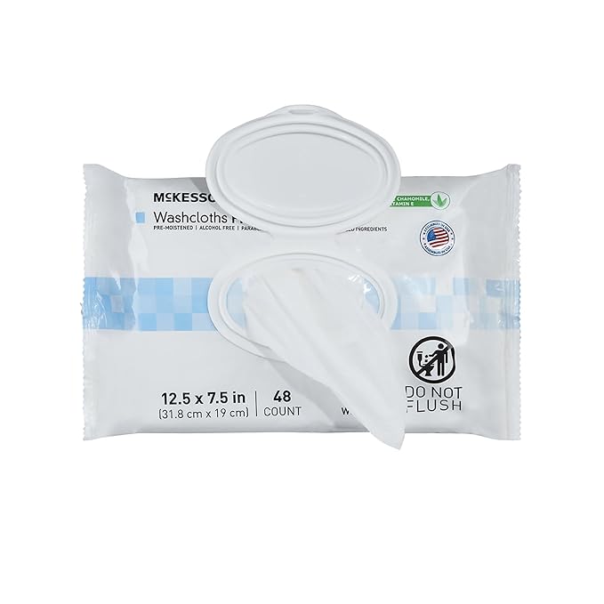 McKesson Washcloth Wipes for Adults, Unscented (6 Pack, 288 Washcloths) Disposable Wash Cloths for Body - Fragrance-Free No-Rinse Formula - Good for Incontinence and Elderly - 48 Wipes Per Pack