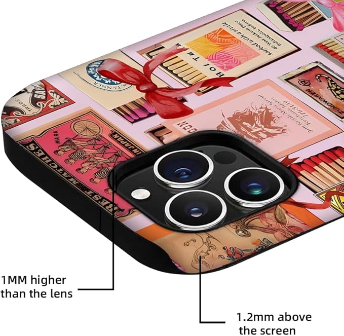 Generic Case Compatible with iPhone 12/12 Pro,Vintage Matchbox Collage Bow Phone Case for Girl Women,Durable Protection Case