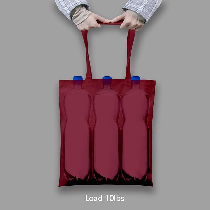 TOPDesign 24-Pack Economical 16"x15" Burgundy Cotton Tote Bags, Lightweight Medium Reusable Grocery Shopping Cloth Bags, Suitable for DIY, Advertising, Promotion, Gift, Activity