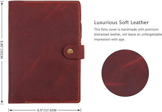 Robrasim Leather Cover for 6"x9" Steno Notebook, Leather Folio Cover Compatible with 6x9 Spiral Steno Pads, A5 Notebook Organizer with Pen Loop - Wine