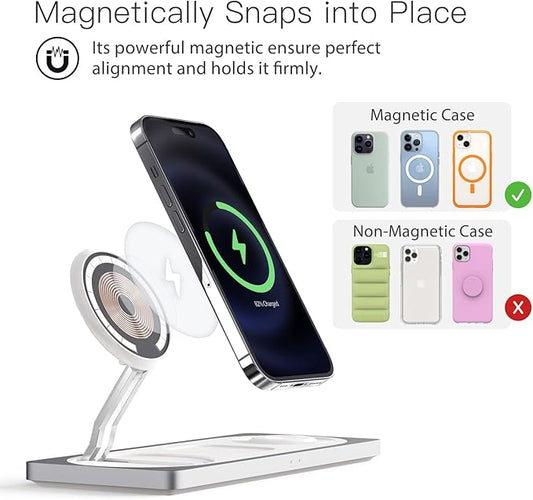 3 in 1 Charging Station for Apple Devices: Used for iPhone and Watch Charging Station with Magsafe Charger Stand, Wireless Charger for iPhone 16/15/14/13/12, Apple Watch 1-9/Ultra, AirPods 3 Pro