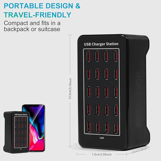 20-Port 100 W(20 A) Multiple USB Charger Station,RISWOJOR Multiport USB Charging Station with Intelligent Detection, Compatible with Smartphones, Tablets, and More Devices