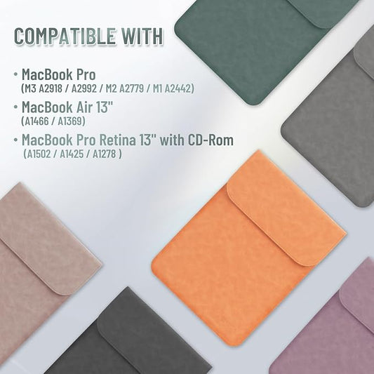Allinside 13-13.3 inch Laptop Sleeve Case for MacBook Pro 14 2021–2024 (A2992, A3112, A3401, A3185)/MacBook Air 13 2010-2017/MacBook Pro 13 2010-2015, PU Suede Leather Laptop Case Cover, Dark Green