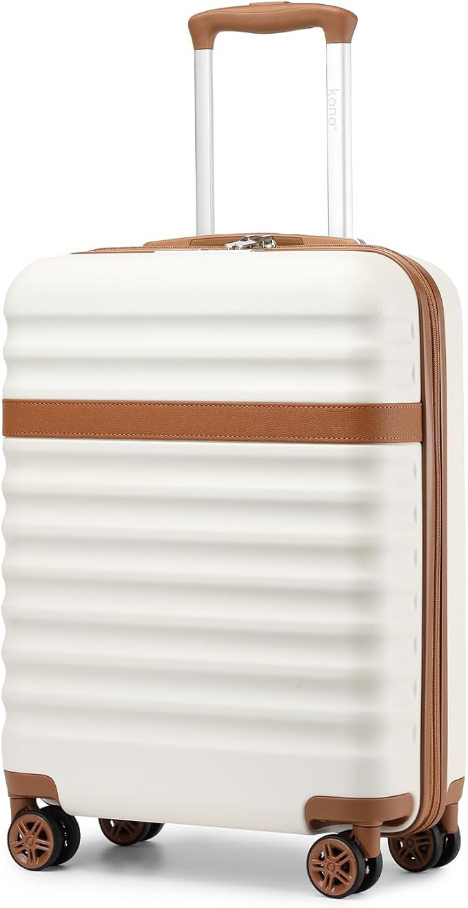 Kono Airline Approved Carry On Luggage, 22x14x9 inches, 20 Inch Expandable Lightweight Hardshell Suitcase with TSA Lock, (Cream Brown, Suitable for 1-3 Days of Travel)