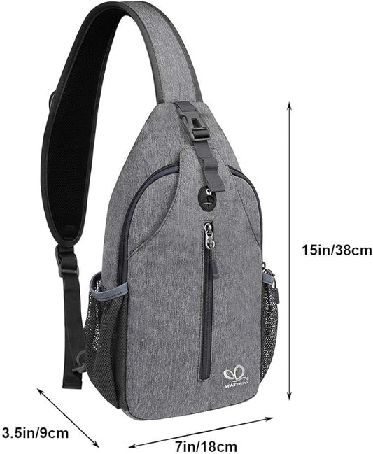 WATERFLY Crossbody Sling Backpack Sling Bag Travel Hiking Chest Bags Daypack (Dark gray)