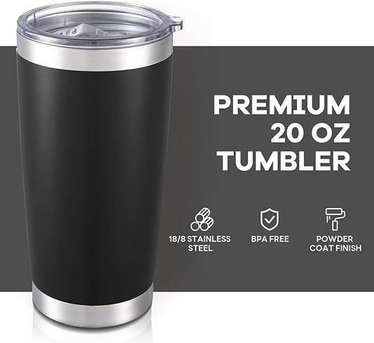 20 oz Tumbler with Lid Stainless Steel Insulated Tumblers Bulk Double Wall Vacuum Cups Powder Coated Travel Mug Keep Drink Cold and Hot, Black, 8 Pack