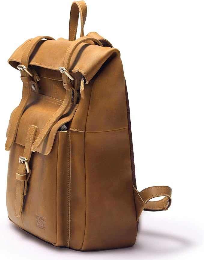 Top Grain Leather Backpack for Men Vintage Handmade Large 15.6 inch Laptop Rucksack Backpack Brown for Business Work