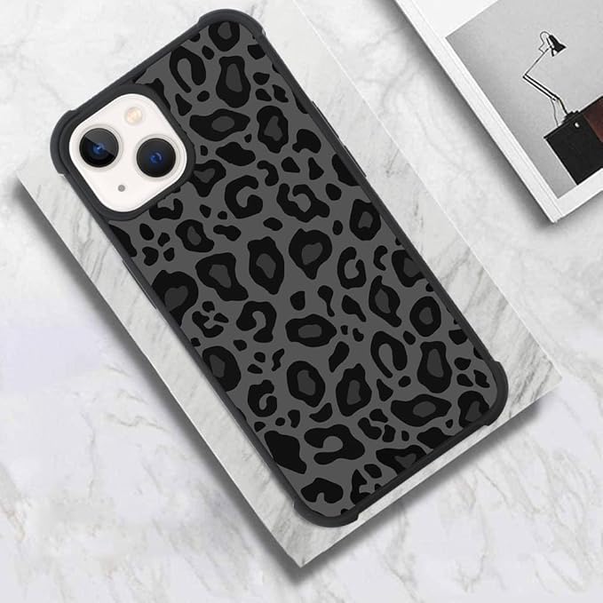 KANGHAR Case Compatible with iPhone 14,Black Leopard Design,Tire Texture Non-Slip +Shockproof Rugged TPU Protective Case for iPhone 14 6.1 Inch (2022) Leopard Pattern