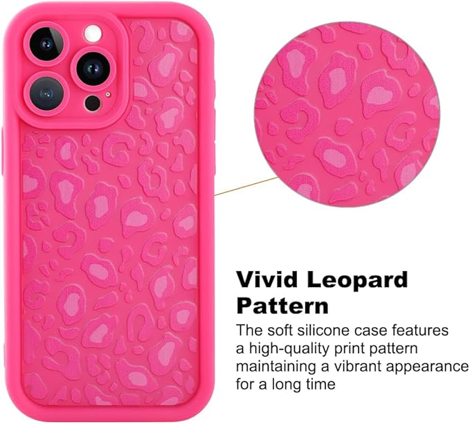 KANGHAR Case for iPhone 14 Pro Max Leopard Printed Pattern Cute Cheetah Phone Case Soft TPU Shockproof Protective Cover for iPhone 14 Pro Max 6.7 Inch Hot Pink