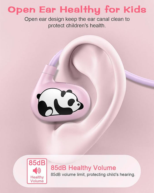 BANIGIPA Kids Headphones, Open Ear Headphones w/Cute Panda, Wireless Bluetooth 5.4 Headset w/Mic for Home School Traveling, 13g Ultra-Light Comfort, Protection Hearing, IPX4 Waterproof, 10H Playtime