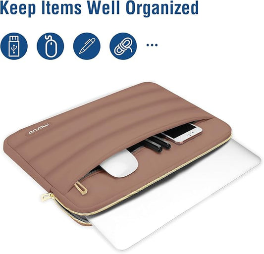 MOSISO 13.3 inch Laptop Case, 13-13.3 inch Puffy Laptop Sleeve Compatible with MacBook Air 13 13.6 M4 M3 M2 M1/Pro 13/Pro 14, HP Dell ASUS Lenovo,Polyester Horizontal Bag with Small Case, Mocha