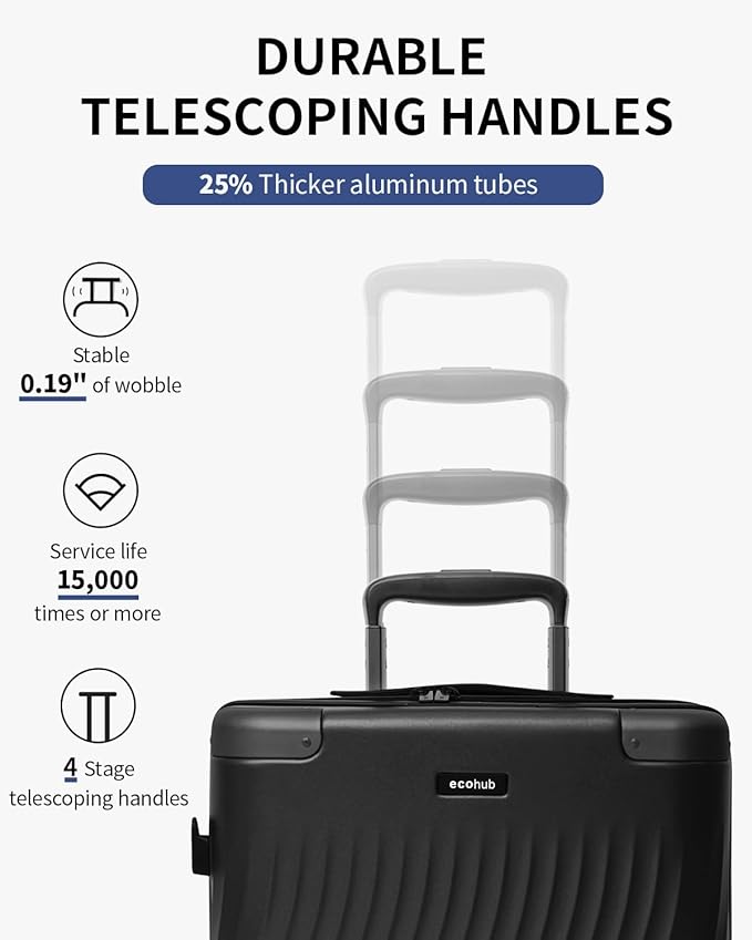 ECOHUB Hardside Expandable Carry On Luggage, 20" Rolling Luggage 22x14x9 Airline Approved with Spinner Wheels & TSA Lock, Lightweight Small Hardshell Travel Suitcase Valises, 20inch Carry-on Black