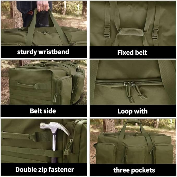 Large Military Travel Duffle Bag Tactical Camping Storage Utility Tote Bag Camping Kitchen Organizer with Deployment Cargo Bag Travel Sports Equipment (Army Green, Large 25.59"x13.78"x13.78")