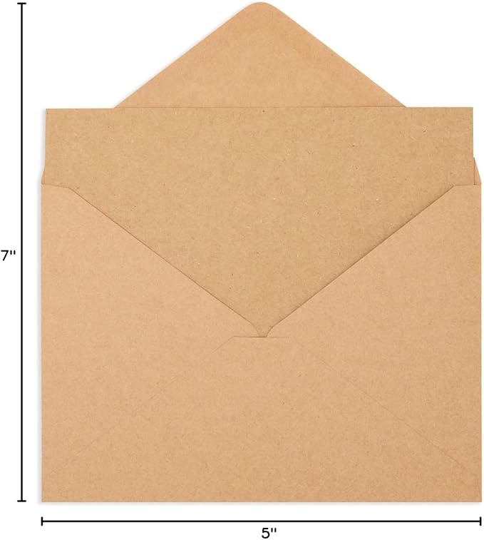 Best Paper Greetings 50 Pack Blank Cards and Envelopes 5x7, Kraft Paper A7 Notecards for DIY Open When Letters, Wedding Invitations, Birthday Cards