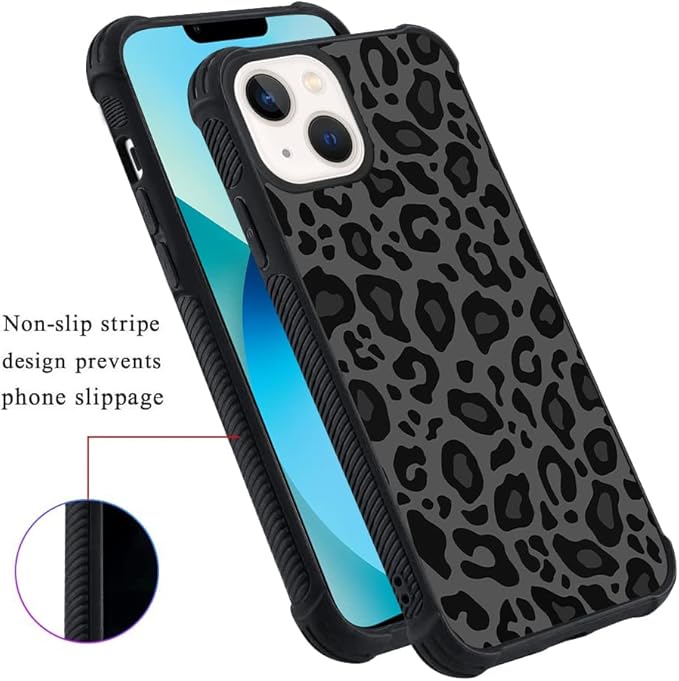 KANGHAR Case Compatible with iPhone 14,Black Leopard Design,Tire Texture Non-Slip +Shockproof Rugged TPU Protective Case for iPhone 14 6.1 Inch (2022) Leopard Pattern