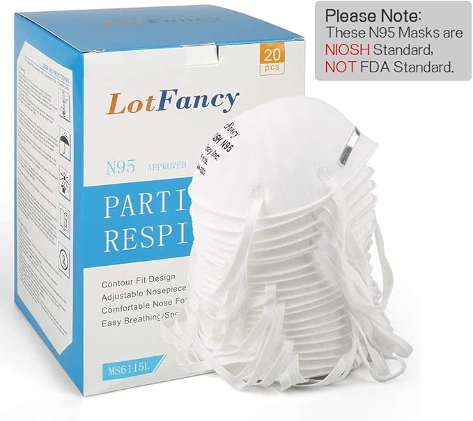 NIOSH N95 Mask, 20PCS Particulate Respirator, Disposable Face Mask, Against Dust, Air Pollution, Particle, Smoke, Safety Mask for Welding, Woodworking, Cleaning, Construction