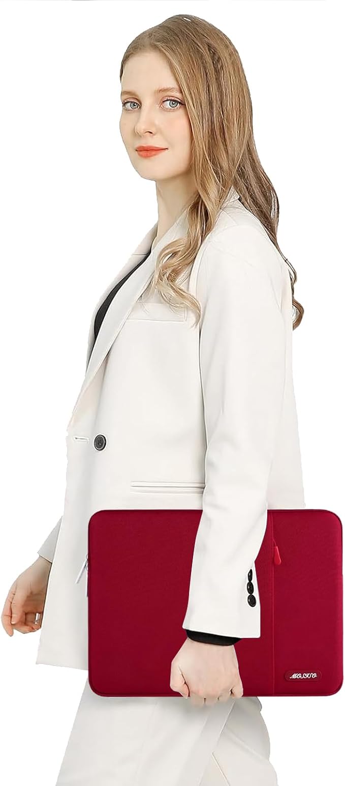 MOSISO Laptop Case 13.3 inch, 13-13.3 inch Laptop Sleeve Compatible with MacBook Air/Pro 13 / Pro 14, HP Dell ASUS Lenovo Notebook, Polyester Vertical Computer Sleeve Bag with Pocket, Red