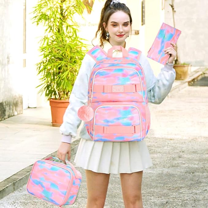 3Pcs Backpack for Girls Boys, 17 Inch School Bookbag with Lunch Box, Durable Laptop Backpacks Set for Teens College