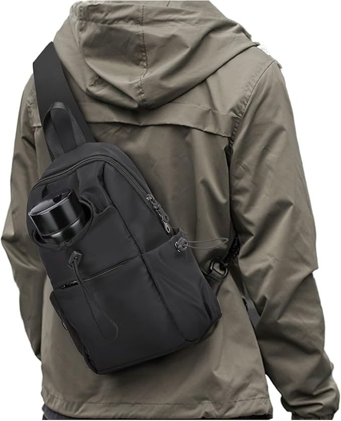 Black Sling Crossbody Bag for Men Women, Tactical Backpack Shoulder Daypack Mini Anti-Theft Cross Body Motorcycle Chest Bags, Small One Strap Fanny Back Pack for Casual Travel Hiking Sport Gym